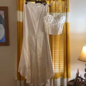 off white, Skirt has short train.